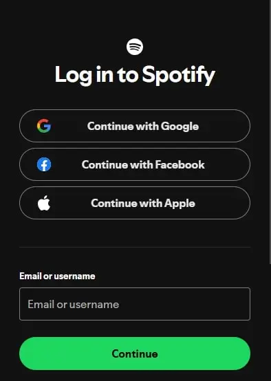 Spotify Login page
