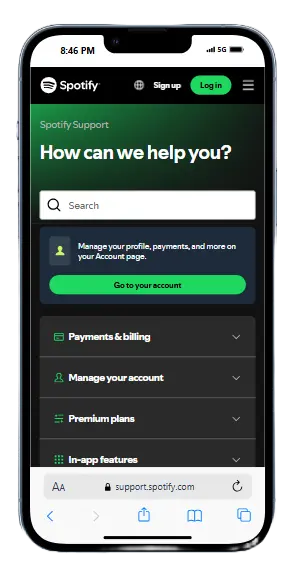 Spotify Support Page