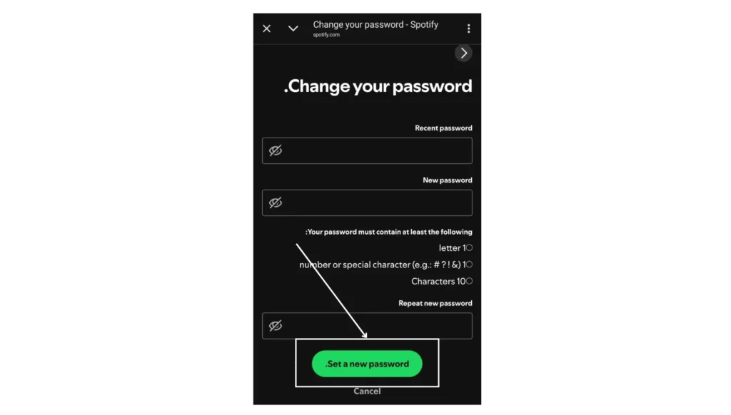 Spotify Set New Password 
