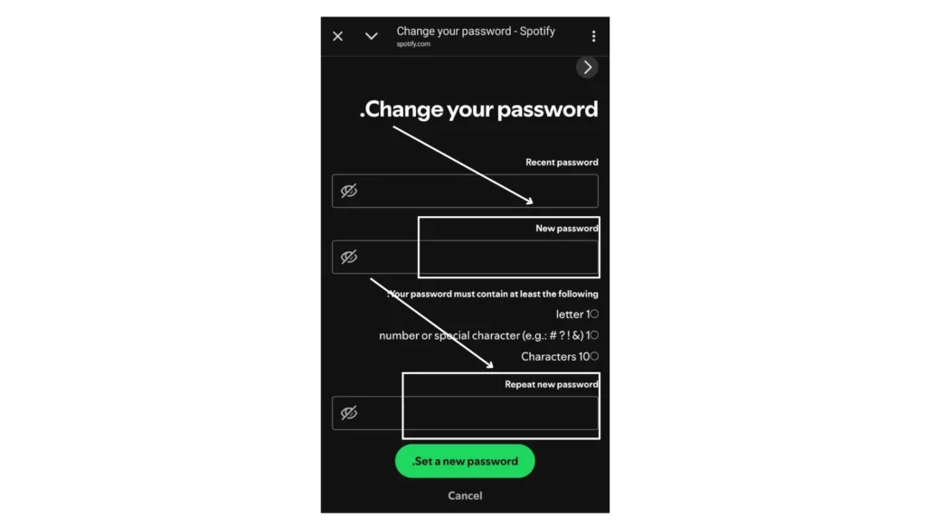 Spotify Password Change Option Page
